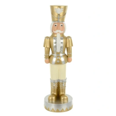 Image of Mr Crimbo Light Up Nutcracker Ornament Gold Silver Christmas Figure Resin 78cm