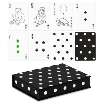 Image of Kate Spade New York Playing Cards 2 Pack with Card Case, Standard 54 Count Deck, White and Black Cards, Cabana Dots
