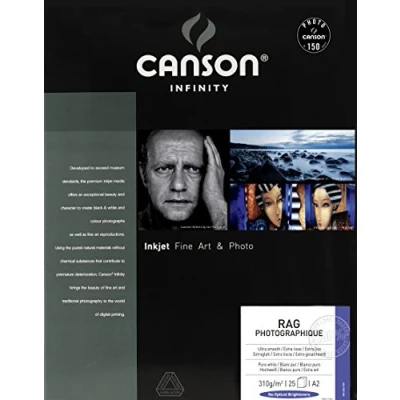 Image of Canson Infinity Rag Photographique 310gsm,white matte inkjet paper, A2, box of 25 sheets