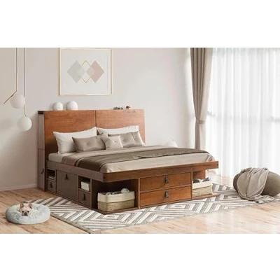 Image of Memomad Set Bali Caramel: Storage bed Super King 6FT (180x200 cm) + headboard 205 Slatted Frame. Sturdy double frame and with drawers, ideal for small bedrooms Solid pine wood