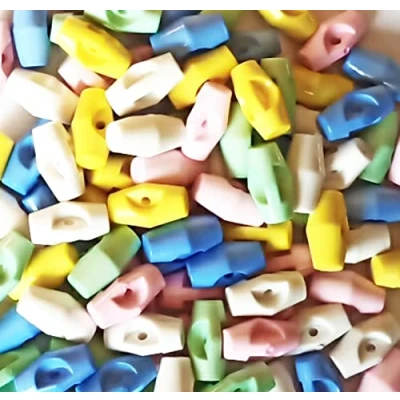 Image of HolmeCraft™ Pack of 100 Duffle Baby Toggle Buttons Blue, Pink, Lemon, Mint and White 20mm Wide