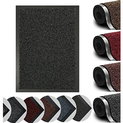 Image of Dirt Trapper Door Mat for Indoor&amp;outdoor, 50x80 Cm, Charcoal, Washable Barrier Mat, Heavy Duty Non Slip Entrance Rug Shoes Scraper, Super Absorbent Front Carpet