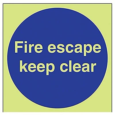 Image of V Safety Glow In The Dark Fire Escape Keep Clear Mandatory Sign 150mm x Rigid Plastic