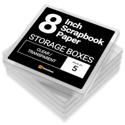 Image of WestonBoxes Scrapbook Paper Pad Storage Box for 8&quot; x inch and Cards perfect protecting expensive Craft (Transparent, 5 pack)