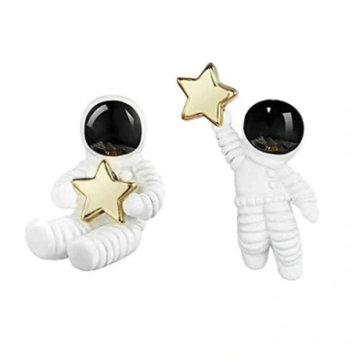 Image of N/A Nigoz Womens Asymmetric Star Spaceman Ear Studs Earrings Jewelry Party Gift Comfortable and Environmentally Practical Cost Effective, white