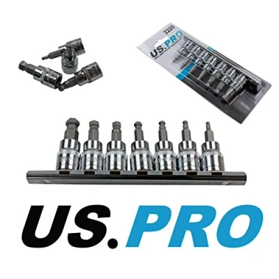 Image of US PRO 7PC 3/8&quot; DR Ball End Hex/Allen Bit Sockets On Rail L: 48mm 2220