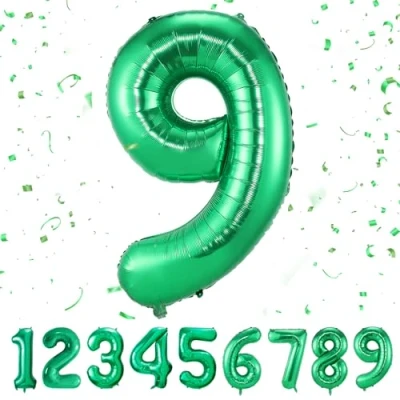 Image of Number Balloons 9,Green 9 for Birhtday Party Decoration,40 Inch Giant Helium Foil Boys Girls 9th Birthday Decor Anniversary Decorations Supplies