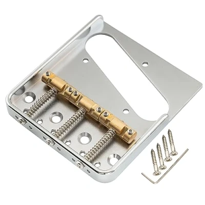 Image of Musiclily Ultra 54mm(2 1/8 inch) Compensated 3 Saddle Vintage Telecaster Bridge with Full Solid Aluminum Plate for Tele Style Electric Guitar, Chrome