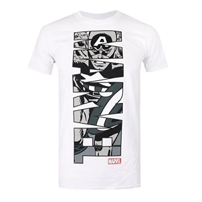 Image of Marvel Men&#039;s Captain America Vertical T Shirt, White, S UK