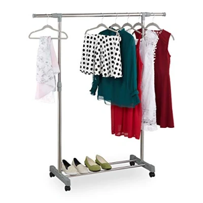 Image of Relaxdays Clothes Rack on Wheels, Wardrobe, Extra, Rail, Storage, Adjustable: Height 95 165 cm, Width 94 160 Silver, Steel, Plastic, x 41 cm