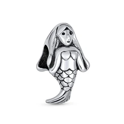 Image of Tropical Vacation Nautical Sea Nymph Siren Mermaid Charm Bead For Women Teen Oxidized .925 Sterling Silver Fits European Bracelet