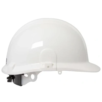 Image of Centurion Safety Products General Purpose Helmet Classic Hard Hat with Full Peak Built in UK Wheel Ratchet Fastening Secures on Your Head Wear All Day Non Vented White