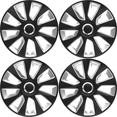 Image of Versaco Car Wheel Trims STRATOSRCBS15 Black/Silver 15 Inch 9 Spoke Boxed Set of 4 Hubcaps Includes Fittings/Instructions