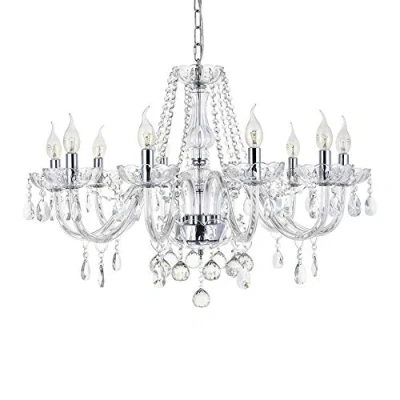Image of A1A9 Modern Crystal Chandelier with 10 Lights, Clear K9 Droplet Glass Ceiling Light Fitting Elegant Pendant Lights Fixture for Dining Room, Living Foyer, Lounge, D80cm H60cm Chain 60cm