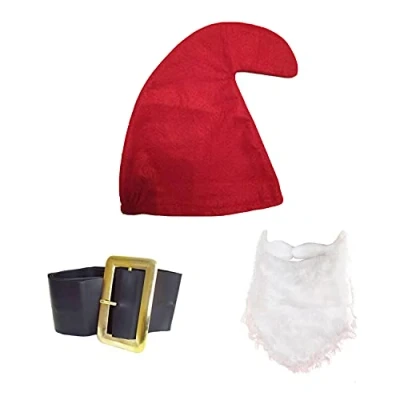 Image of jokeshop Seven Dwarf/Dwarves Smurf Set (Red Hat, Beard and Belt) Garden Gnome Fancy Dress Costume