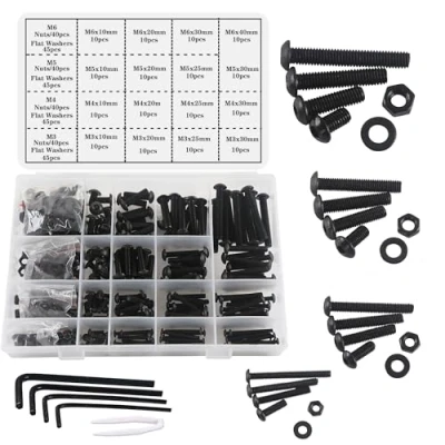 Image of huruirui Nuts and Bolts Washers Assorted Set,M3 M4 M5 M6 Black Button Head Screws Kit 500pcs, Thread Machine Hex Bolt Set Fastener Repair Tools Assortment with 4 Wrench