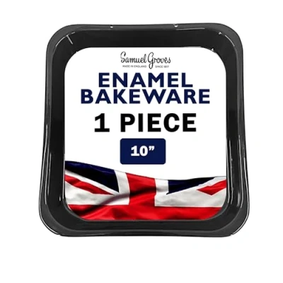 Image of Samuel Groves 10&quot; Square Baking Tin/Small Roasting Pan Vitreous Enamel with PFOA Free British Made (1)