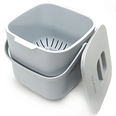Image of YourCasa® Kitchen food waste bin with Lid Recycling compost 7 Liters Countertop Composter for Organic Dishwasher Safe Odour Proof Removable Sieve caddy (Grey)