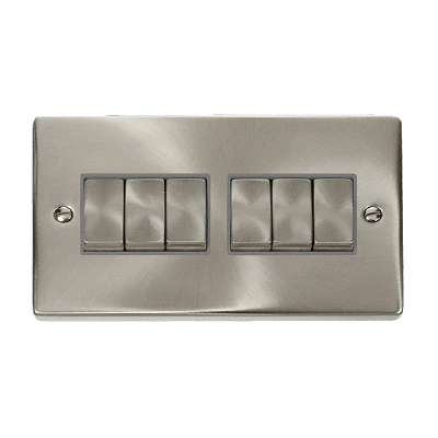 Image of Click Deco 6 Gang 2 Way Ingot 10AX Switch Satin Chrome Grey Inserts