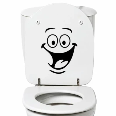 Image of 2 Pieces Bathroom Stickers, Happy Smiley Face Funny Toilet Wall Decoration Self Adhesive Waterproof Decals