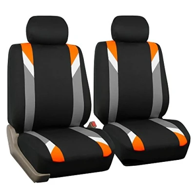 Image of FH GROUP Front Set Cloth Car Seat Covers for Low Back Seats with Removable Headrest, Universal Fit, Airbag Compatible Cover SUV, Sedan, Van, Orange