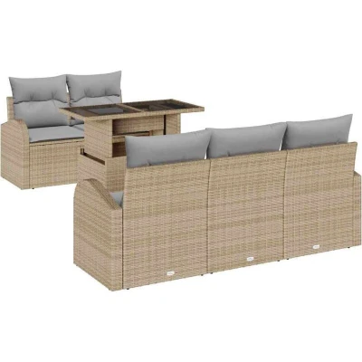 Image of vidaXL 6 Piece Garden Sofa Set with Cushions Beige Poly Rattan