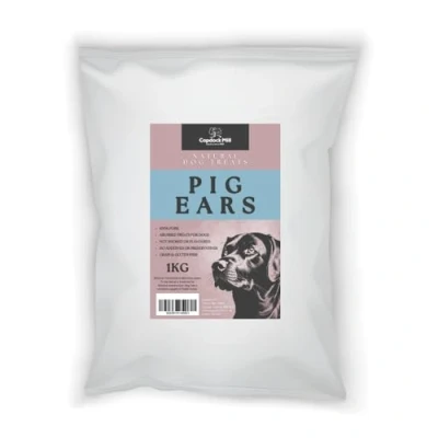 Image of Copdock Mill Dried Pigs Ears for dogs Natural doog treats 1kg Bulk bag (aprox 25 ears) Improves Dental hygine and the overall health of your dog