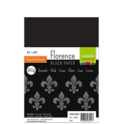 Image of Florence Cardstock Smooth Coloured Card Making Supplies A5 Black 20 Sheets Paper for Scrapbooking, and Other Crafts 300 GSM