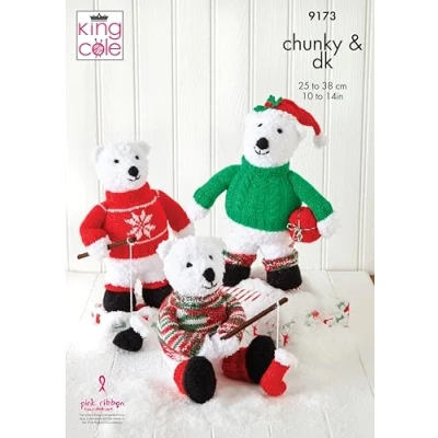 Image of King Cole Chunky &amp; DK Knitting Pattern Christmas Jumper Polar Bear Toys (9173)