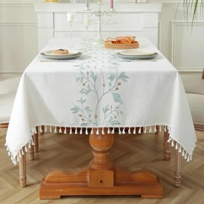 Image of Pahajim Tablecloths Rectangular Cotton Linen Tablecloth Dust Proof Waterproof with Tassel for Kitchen, Outdoor Dinning Table(55 x 102 Inch)