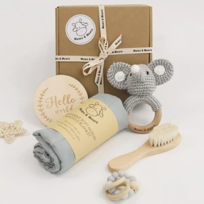 Image of Newborn Baby Gift Set, for Boys and Girls, Essentials Set,Baby Unisex,Baby Shower Gifts, Welcome Gifts Baby,Wishlist,Baby Blankets, rattles (Elephant)