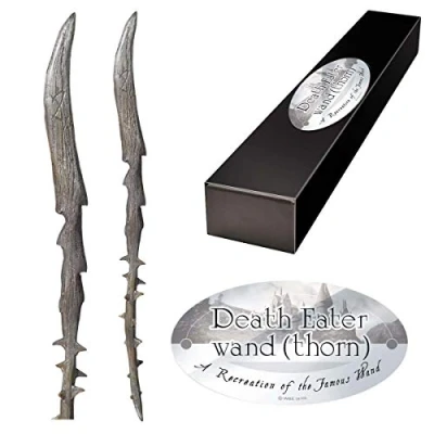 Image of The Noble Collection Death Eater Thorn Character Wand 14in (34.5cm) Wizarding World With Name Tag Harry Potter Film Set Movie Props Wands