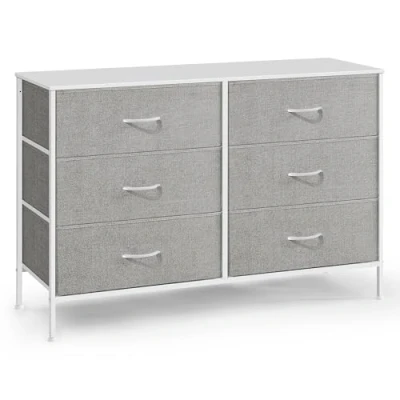 Image of SONGMICS Chest Bedroom, 5 Fabric Drawers, Storage Organiser Unit, 40 x 60 120 cm, Modern Style, White and Light Grey LTS815W01, 117 77.5 cm