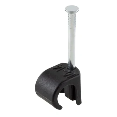 Image of GTSE Round Black Cable Clips, for Cables 10 14 mm, Box of 100, Skirting Wire Nail Tacks Ethernet, Electrical Cables, Walls