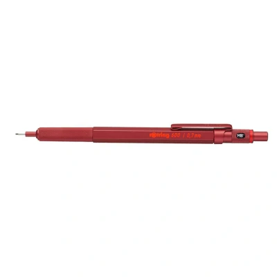 Image of rOtring 600 Mechanical Pencil 0.7 mm Red All Metal Body Propelling Non Slip Knurled Grip &amp; Hexagonal Barrel