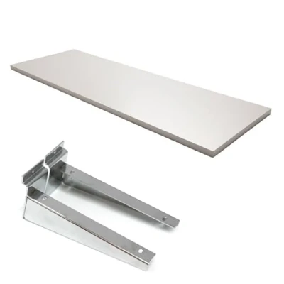 Image of Maple &amp; White Wooden Shelves, Brackets For SLATWALL And Upright Retail Display (MAPLE, 120CM X 30CM + 2 BRACKET)