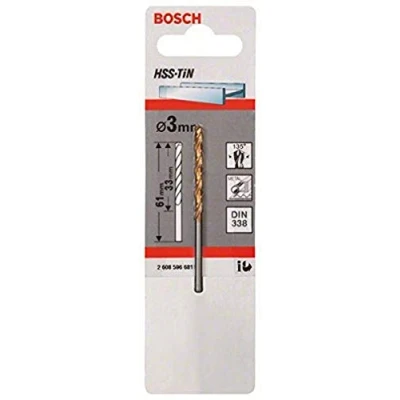Image of Bosch 2608596681 3 x 33 61 mm HSS TIN/DIN 338 Metal Drill Bits