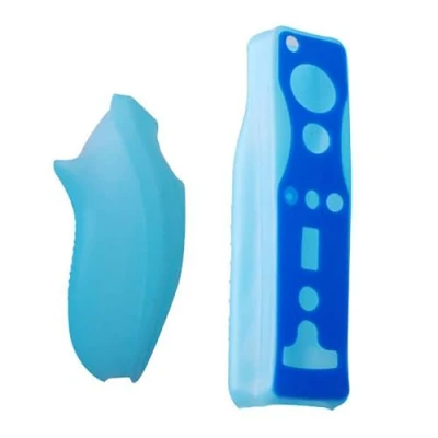 Image of OSTENT Soft Silicon Cover Case Skin Pouch for Nintendo Wii Remote Nunchuk Controller Color Blue