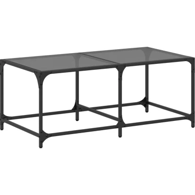Image of vidaXL Coffee Table with Black Glass Top 98.5x50x40 cm Steel