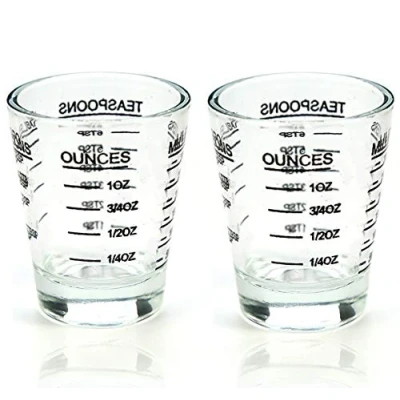 Image of Shot Glasses Measuring Cup Round Liquid Heavy Glass Espresso 1 OZ 4 Features (2Pack Black 30ml)