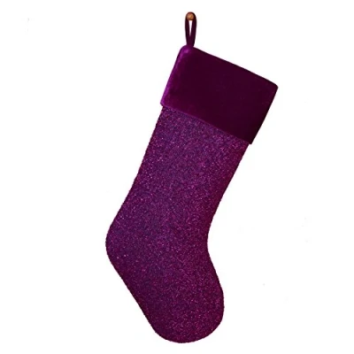 Image of SORRENTO Boucle Shiny Glitter Luxury Christmas Stocking with velvet Cuff Purple Color 10x19inch