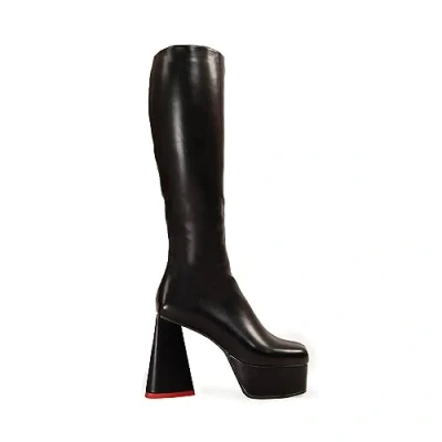 Image of LAMODA Women&#039;s Sweet Talker Knee High Platform Boots in Black, Ladies with Red Heart Heel and Side Zipper, Vegan Winter Long UK5