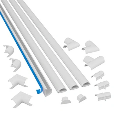 Image of D Line Mini Cable Trunking 4 Meter Pack, Half Round Cover, Paintable, Self Adhesive Wire Hide TV Wires, Management 4x 30mm (W) x 15mm (H) 1m Lengths &amp; Accessories White
