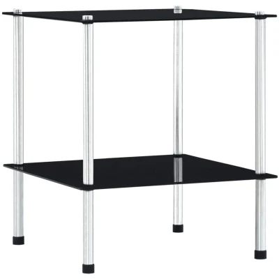 Image of vidaXL 2 Tier Shelf Black 40x40x47 cm Tempered Glass