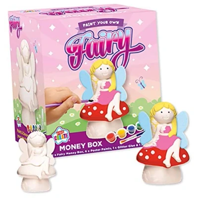 Image of Paint Your Own Money Box Kids Novelty Mini Piggy Bank Arts &amp; Crafts Kit (Fairy)
