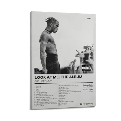 Image of Szzmyo Xxxtentacion Poster Look at Me The Album Decorative Painting Modern Aesthetic Canvas Bedroom Art Living Room Decoration 16x24inch(40x60cm) Frame Style