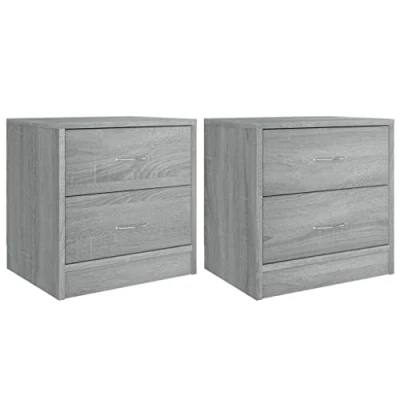 Image of vidaXL Bedside Cabinets Nightstand Bed Table Set of 2 Grey Sonoma Engineered Wood &amp; Metal 40x30x40 cm