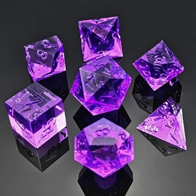 Image of Bescon Crystal Clear (Unpainted) Sharp Edge DND Dice Set of 7, Razor Edged Polyhedral D&amp;D for Dungeons and Dragons Role Playing Games, Lavandar Color