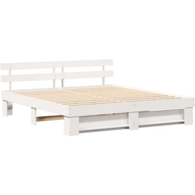 Image of with Headboard White 200 x cm Solid pine wood vidaXL