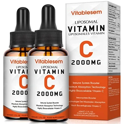 Image of Liquid Liposomal Vitamin C 2000mg Supplement(2 Bottles), High dose Ascorbic Acid, Antioxidants, Maximum Absorption, Highly Bioavailable, Soy Free, Vegan Non GMO